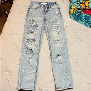 Distressed straight jeans